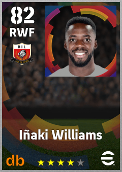 Iñaki Williams — RWF, OVR 82, MAX 90