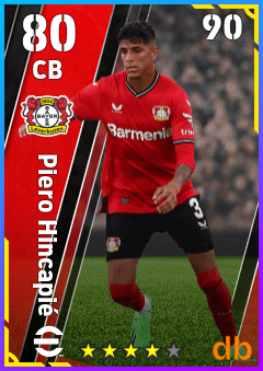 Piero Hincapié — CB, OVR 80, MAX 90