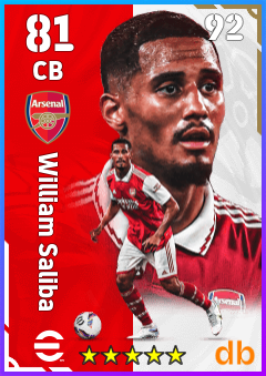 William Saliba — CB, OVR 81, MAX 92