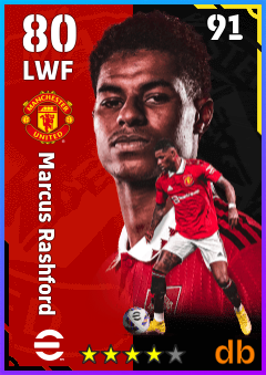 Marcus Rashford — LWF, OVR 80, MAX 91