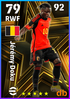 Jérémy Doku — RWF, OVR 79, MAX 92