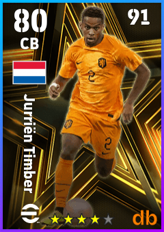 Jurriën Timber — CB, OVR 80, MAX 91