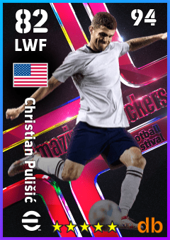 Christian Pulišić — LWF, OVR 82, MAX 94