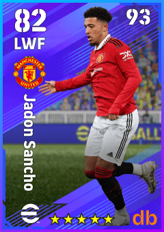 Jadon Sancho — LWF, OVR 82, MAX 93