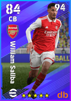 William Saliba — CB, OVR 84, MAX 94