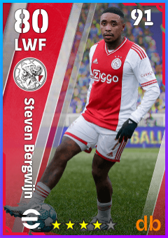 Steven Bergwijn — LWF, OVR 80, MAX 91