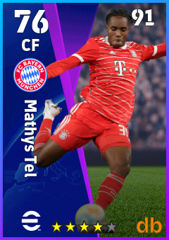 Mathys Tel — CF, OVR 76, MAX 91