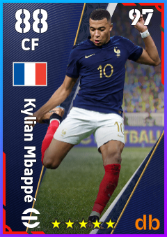 Kylian Mbappé — CF, OVR 88, MAX 97