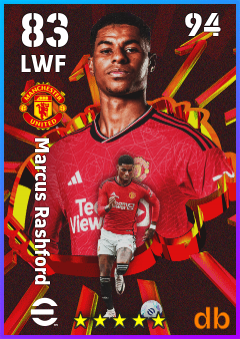 Marcus Rashford — LWF, OVR 83, MAX 94