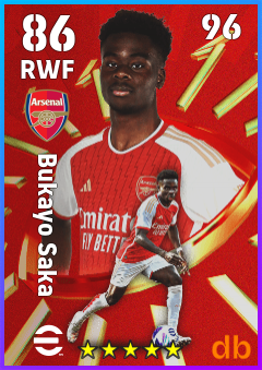 Bukayo Saka — RWF, OVR 86, MAX 96