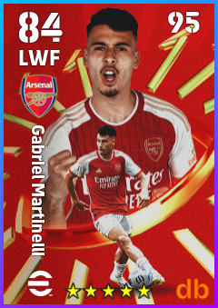 Gabriel Martinelli — LWF, OVR 84, MAX 95