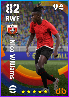 Nico Williams — RWF, OVR 82, MAX 94