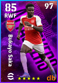 Bukayo Saka — RWF, OVR 85, MAX 97