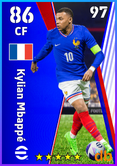 Kylian Mbappé — CF, OVR 86, MAX 97