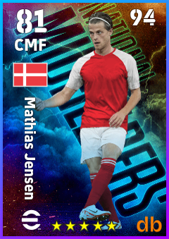 Mathias Jensen — CMF, OVR 81, MAX 94
