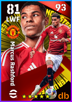Marcus Rashford — LWF, OVR 81, MAX 93