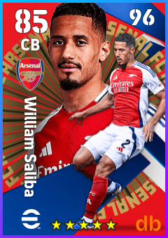 William Saliba — CB, OVR 85, MAX 96