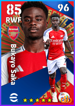 Bukayo Saka — RWF, OVR 85, MAX 96