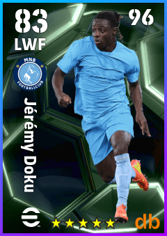 Jérémy Doku — LWF, OVR 83, MAX 96