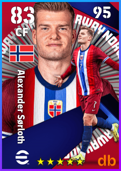 Alexander Sørloth — CF, OVR 83, MAX 95