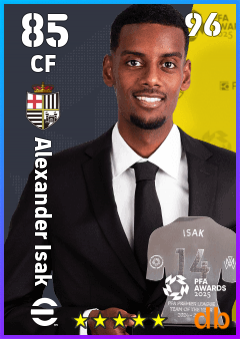 Alexander Isak — CF, OVR 85, MAX 96