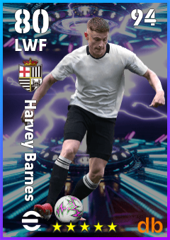 Harvey Barnes — LWF, OVR 80, MAX 94