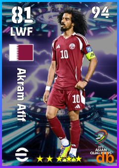 Akram Afif — LWF, OVR 81, MAX 94