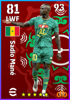 Sadio Mané — LWF, OVR 81, MAX 93