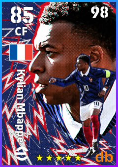 Kylian Mbappé — CF, OVR 85, MAX 98