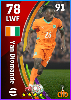 Yan Diomande — LWF, OVR 78, MAX 91