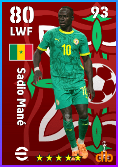 Sadio Mané — LWF, OVR 80, MAX 93