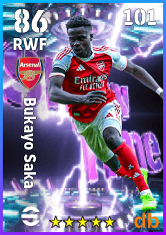 Bukayo Saka — RWF, OVR 86, MAX 101