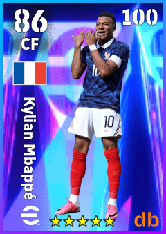 Kylian Mbappé — CF, OVR 86, MAX 100