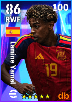 Lamine Yamal — RWF, OVR 86, MAX 100