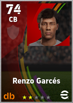 Renzo Garcés — CB, OVR 74, MAX 74