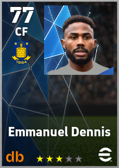 Emmanuel Dennis — CF, OVR 77, MAX 77