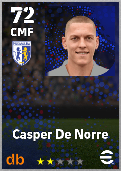Casper De Norre — CMF, OVR 72, MAX 72