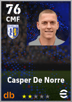 Casper De Norre — CMF, OVR 76, MAX 76