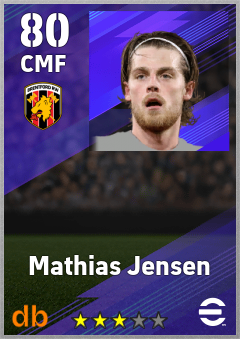 Mathias Jensen — CMF, OVR 80, MAX 89