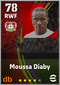 Moussa Diaby — RWF, OVR 78, MAX 78