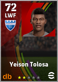 Yeison Tolosa — LWF, OVR 72, MAX 72