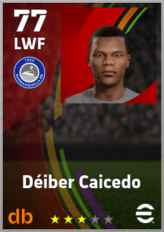 Déiber Caicedo — LWF, OVR 77, MAX 77