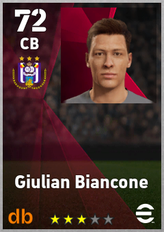 Giulian Biancone — CB, OVR 72, MAX 72