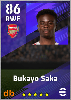 Bukayo Saka — RWF, OVR 86, MAX 93