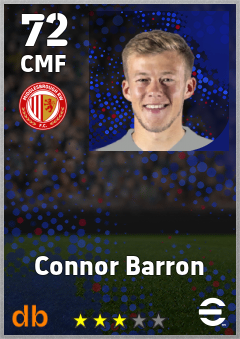 Connor Barron — CMF, OVR 72, MAX 72