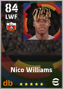 Nico Williams — LWF, OVR 84, MAX 92