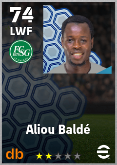 Aliou Baldé — LWF, OVR 74, MAX 74