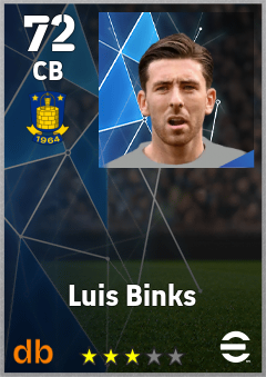 Luis Binks — CB, OVR 72, MAX 72