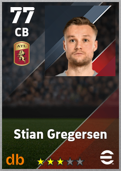 Stian Gregersen — CB, OVR 77, MAX 77