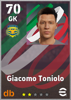 Giacomo Toniolo — GK, OVR 70, MAX 70